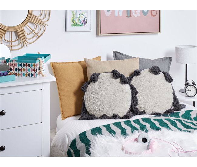 Beliani Cojín decorativo THISTLE Blanco/ Beige