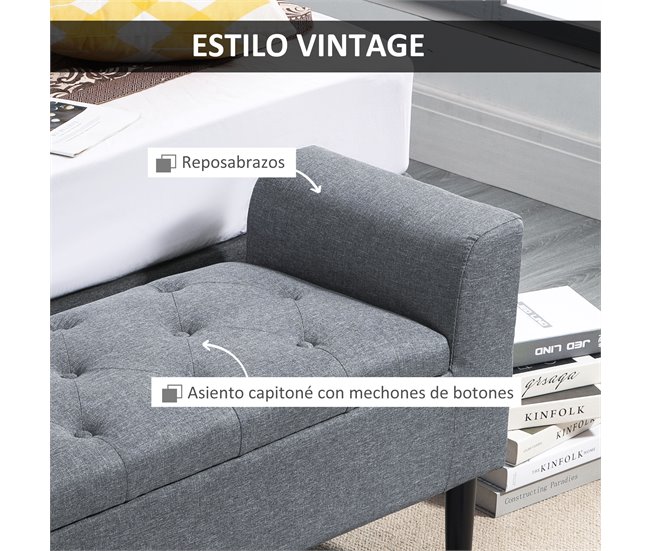 Banco Pie de Cama Poliéster, Espuma y Madera de Caucho HOMCOM Gris