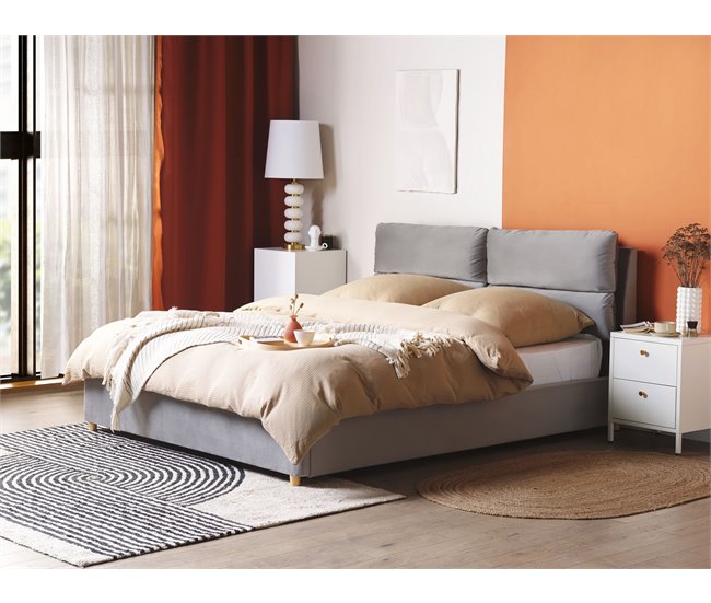 Beliani Cama con somier Terciopelo BATILLY 174x224 Gris