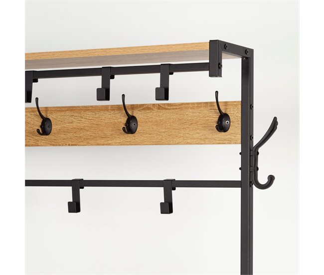 Max Home Perchero zapatero entrada madera y acero 4 estantes Negro/ Madera