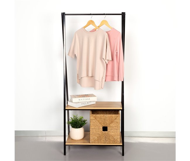 Max Home Burro ropa madera y acero 2 estantes Negro/ Madera