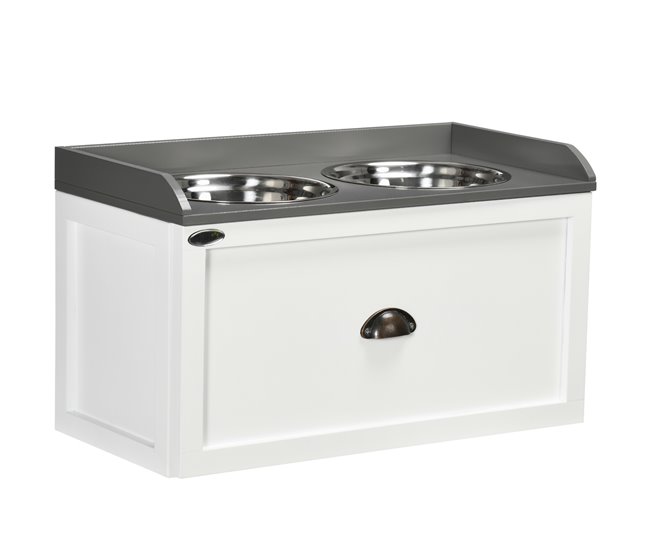 Comedero para Perros MDF, Acero Inoxidable PawHut Blanco