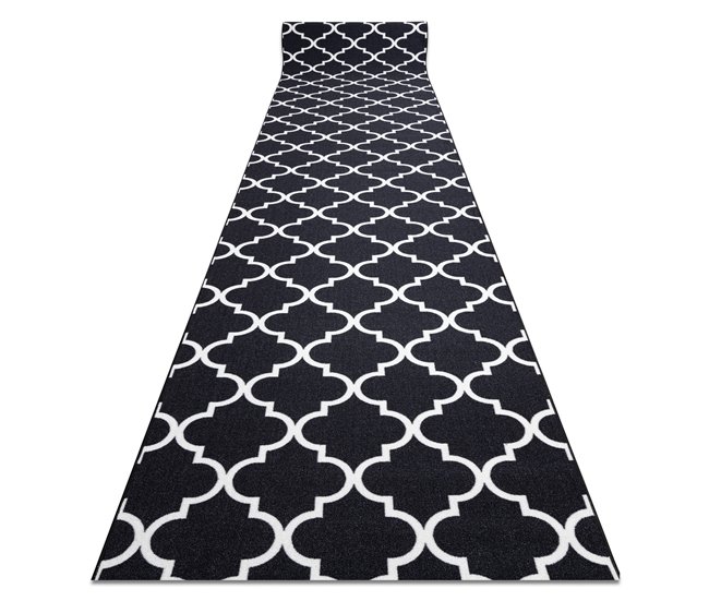 Alfombra de pasillo con refuerzo de goma  Enrejado Trébol marroq 80x460 Negro