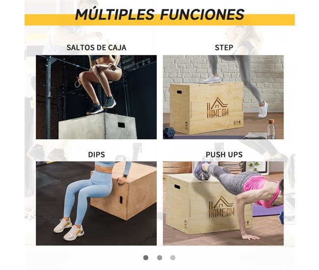 Caja Pliométrica Madera de Haya HOMCOM, ferretería - seguridad Marron