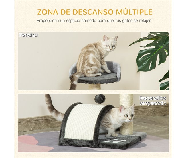 Árbol para Gatos Aglomerado de Madera, Sisal y Felpa PawHut Gris
