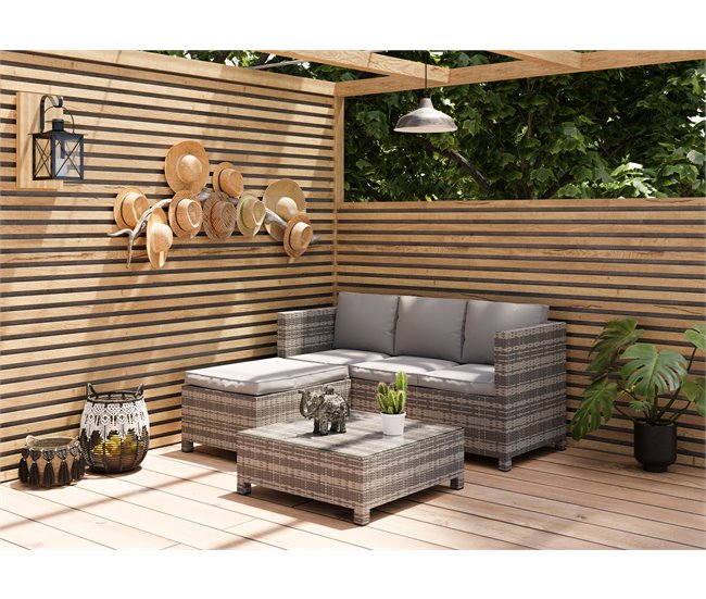 Set chasie longue LANZAROTE III com puff y mesa gris Gris