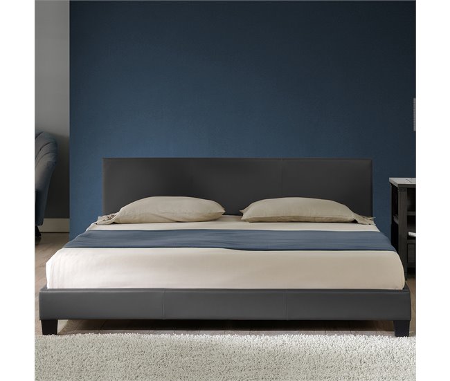 [Coruim] Cama de matrimonio Albacete tapizado en piel sintética 149x210 Blanco