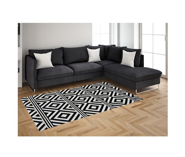 Acomoda Textil – Alfombra Vinílica Hidráulica para Hogar. 160x230 Blanco/ Negro