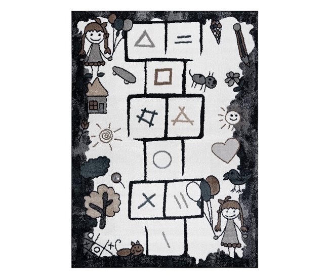 Alfombra FUN Hop para niños rayuela animales 280x370 Negro