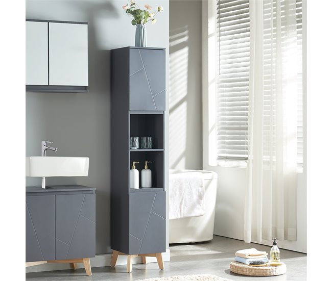 Armario alto Overath con 2 puertas MDF pino Gris
