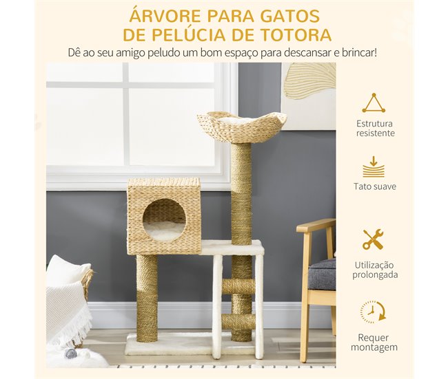 Árbol para Gatos Aglomerado de Madera, Totora, Poliéster PawHut Marron