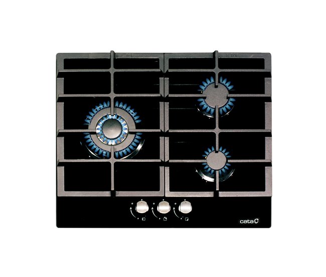 Placa cristal gas CATA LCI 6021BK 3 zonas 59cm negro Negro