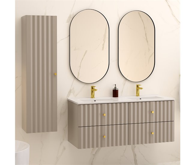 Conjunto de muebles doble lavabo encastrado y columna Izae 120 Beige