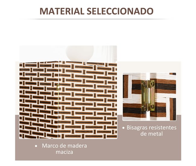 Biombo Separador Cuerda de Papel, Madera de Pino HOMCOM Multicolor