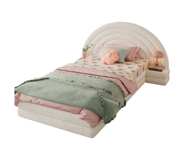 Cama individual de terciopelo Beige