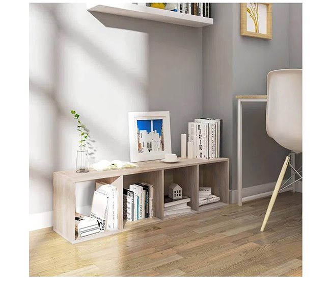Acomoda Textil – Estantería para Pared y Suelo. (4 Cubos) Natural