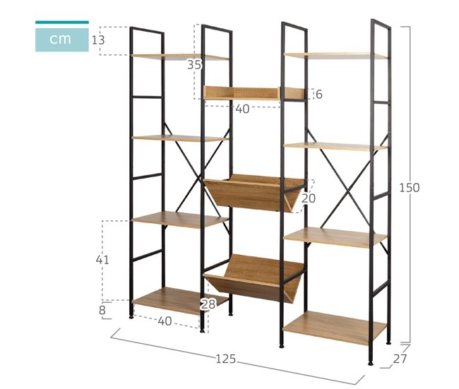 Max Home Estantería madera 11 estantes Negro/ Madera