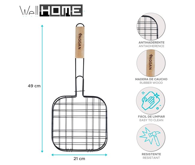 WELL HOME - Parrilla Grill con revestimiento antiadherente Negro