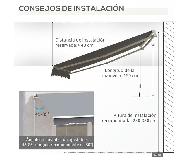 Toldo Manual Retráctil Aluminio, Metal, Poliéster Outsunny 295x245 Crudo