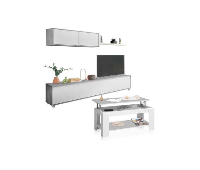 Pack mueble de tv-salón con mesa de centro Arlet Plus 200 Blanco/ Gris