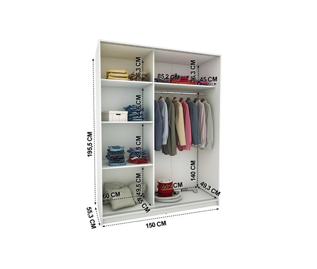 Armario ELEGANZA puertas correderas con espejo 150x195cm Blanco