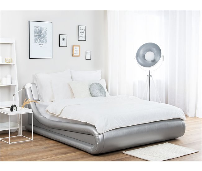 Beliani Cama con somier Piel sintética AVIGNON 205x221 Gris