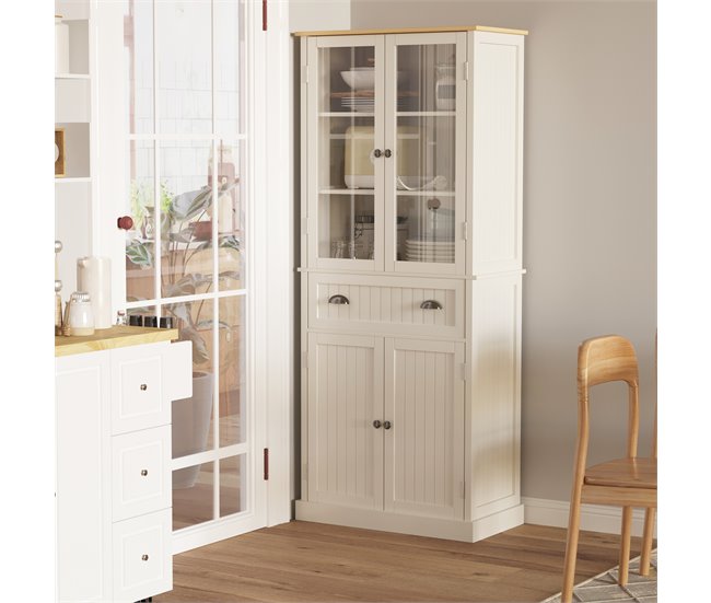 Alacena de Cocina MDF, Melamina de Madera, Vidrio HOMCOM Blanco