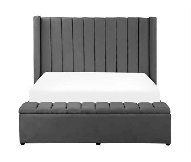 Beliani Cama con banco de almacenaje Terciopelo NOYERS 170x247 Gris