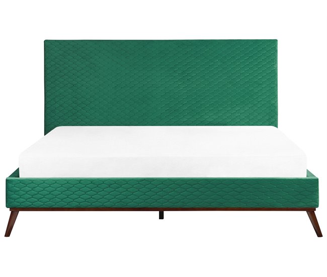 Beliani Cama con somier Terciopelo BAYONNE 191x212 Verde