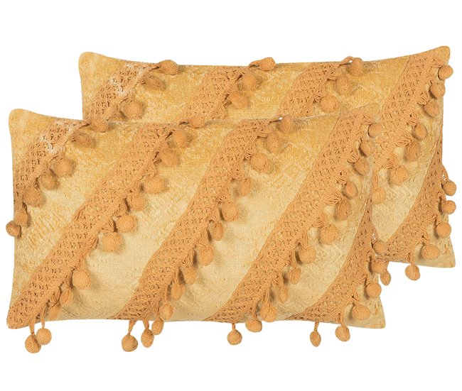 Beliani Cojín decorativo AYROOR 2er Set Mostaza