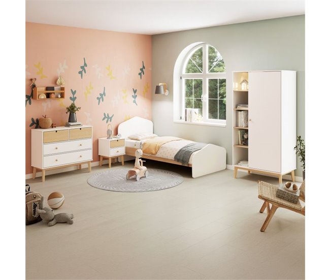 Cama juvenil Misty Cloud 195x100 Blanco/ Madera
