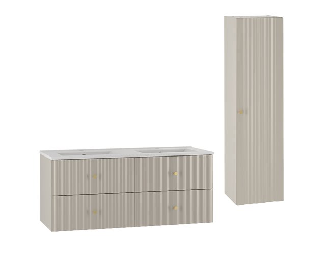 Conjunto de muebles doble lavabo encastrado y columna Izae 120 Beige