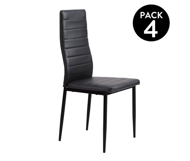 Pack 4 sillas de comedor Niza Símil Piel Negro