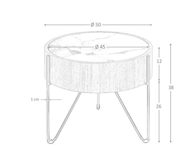 ANGEL CERDÁ Mesa rincón redonda mármol porcelánico Blanco/ Madera