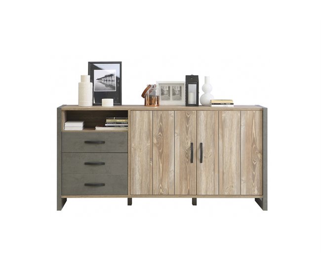 Aparador 2 puertas y 3 cajones INDUSTRY Gris/ Madera