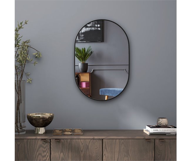 Espejo de Baño Vidrio Templado, Aleación de Aluminio HOMCOM Negro