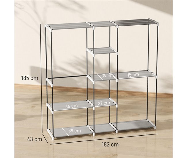 Armario Ropa Portátil Metal, Tela no Tejida HOMCOM Gris