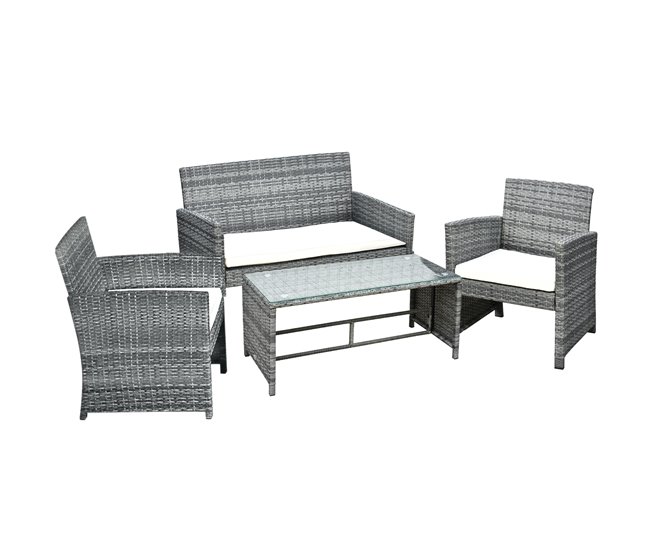 Muebles de Ratán Poliéster, Ratán PE, Vidrio, Metal Outsunny Gris