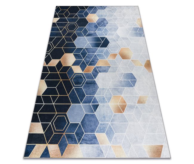 Alfombra lavable ANDRE 1216 Cubo Geométrico 160x220 Azul