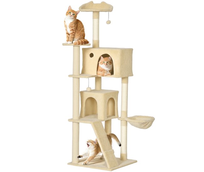 Árbol para Gatos Aglomerado de Madera, Felpa PawHut Crudo