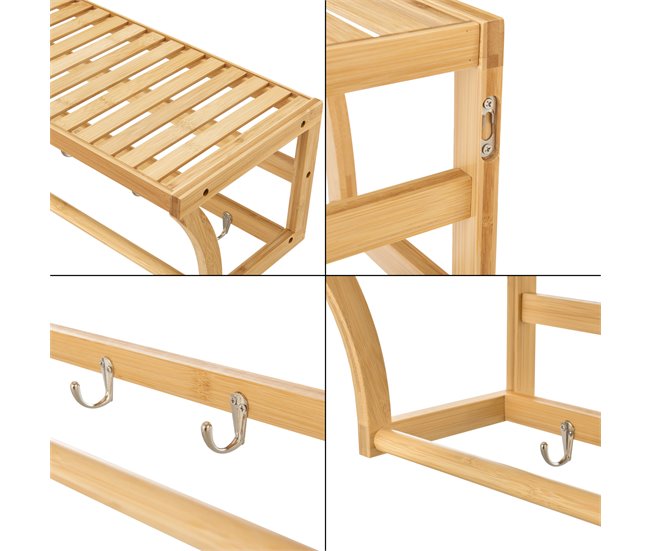 Estantería de pared Langeland con toallero y 4 ganchos bambú Natural