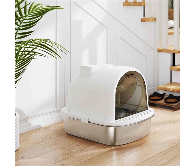Arenero para Gatos Acero Inoxidable 201, PP PawHut Blanco