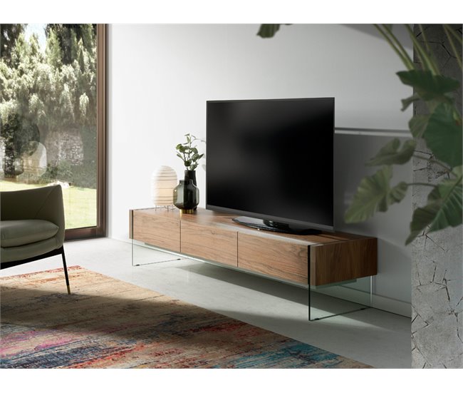 Mueble TV nogal y cristal templado Transparente
