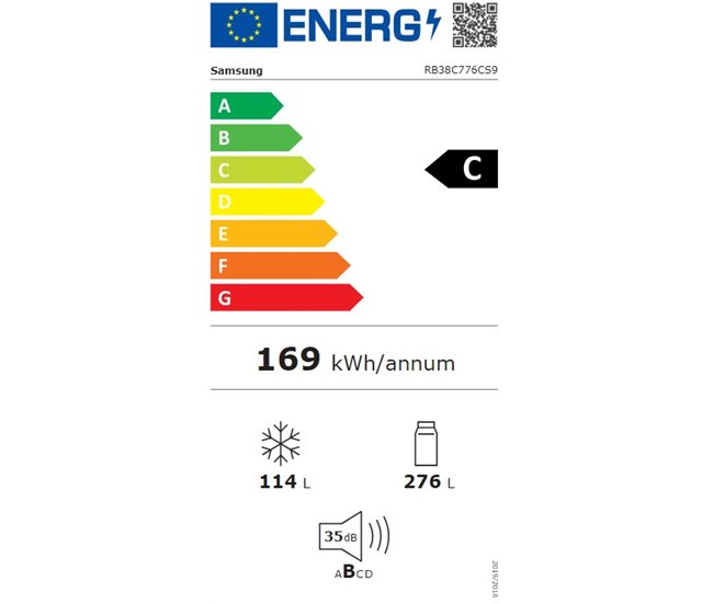 Frigorífico Combi 2,03M 390L No Frost SAMSUNG RB38C776CS9/EF  Inox