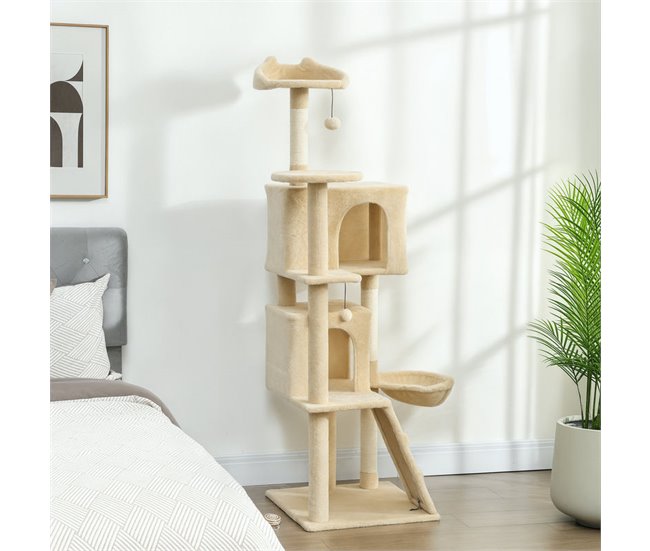 Árbol para Gatos Aglomerado de Madera, Felpa PawHut Crudo