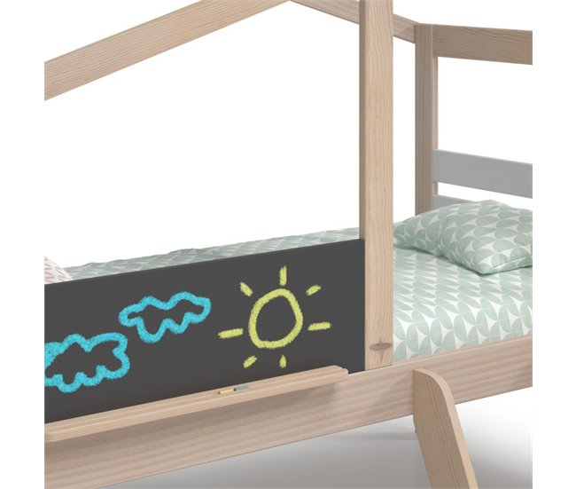 Cama cabaña con tobogán Rushi 204x187 Blanco/ Madera