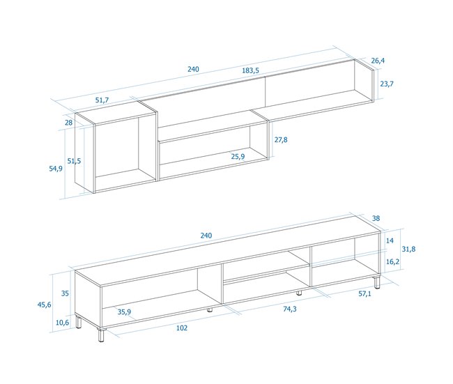 Compacto tv ONTARIO 240cm Blanco/ Madera