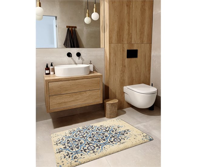 Alfombra de baño CERAMIC azulejos de lisboa antideslizante Crema