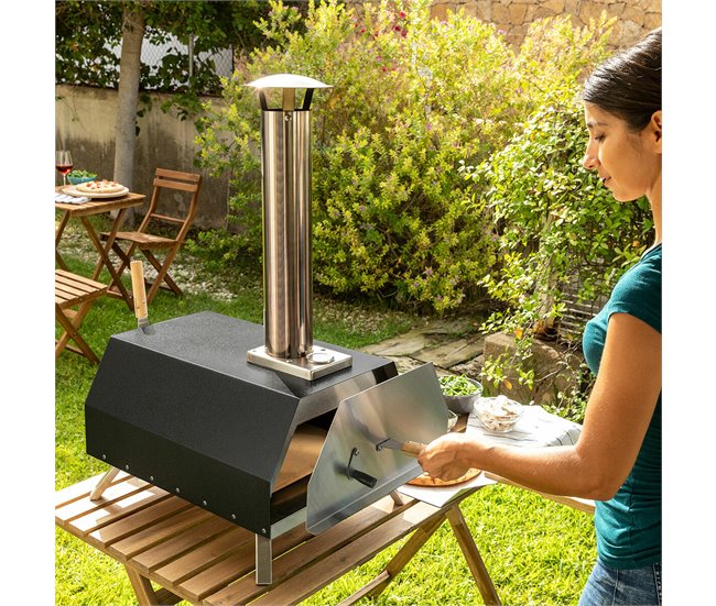 Horno para Pizza de Pellets con Accesorios Negro