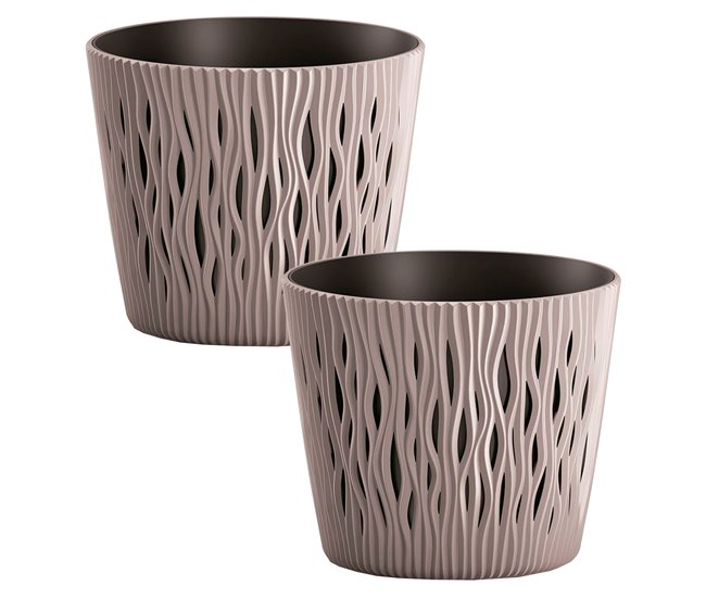2x Maceta redonda de plastico Sandy Round Marron Claro